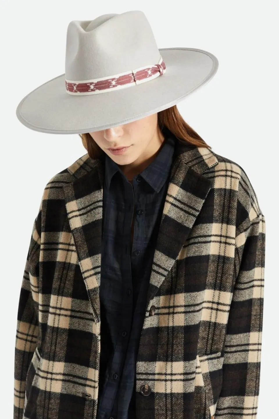 Brixton Jo Rancher Beige Wide Brim Aztec Band Felt Fedora Hat