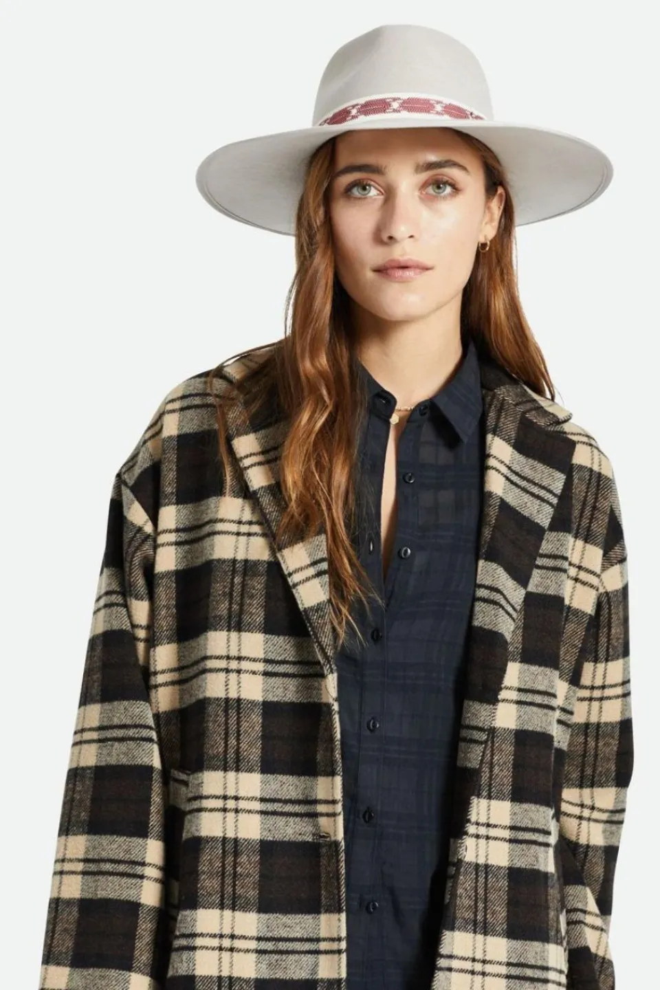 Brixton Jo Rancher Beige Wide Brim Aztec Band Felt Fedora Hat