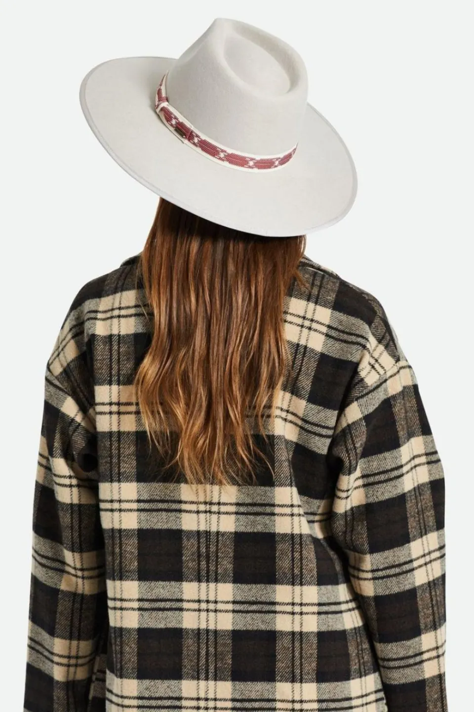 Brixton Jo Rancher Beige Wide Brim Aztec Band Felt Fedora Hat