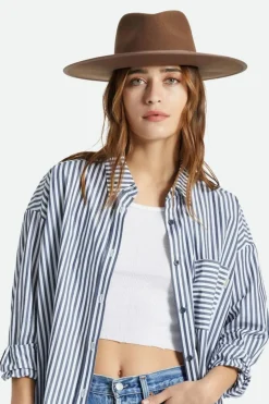 Brixton Jo Rancher Dark Tan Wide Brim Chocolate Band Wool Felt Fedora Hat
