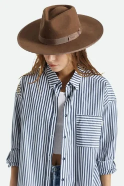 Brixton Jo Rancher Dark Tan Wide Brim Chocolate Band Wool Felt Fedora Hat