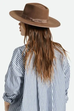 Brixton Jo Rancher Dark Tan Wide Brim Chocolate Band Wool Felt Fedora Hat