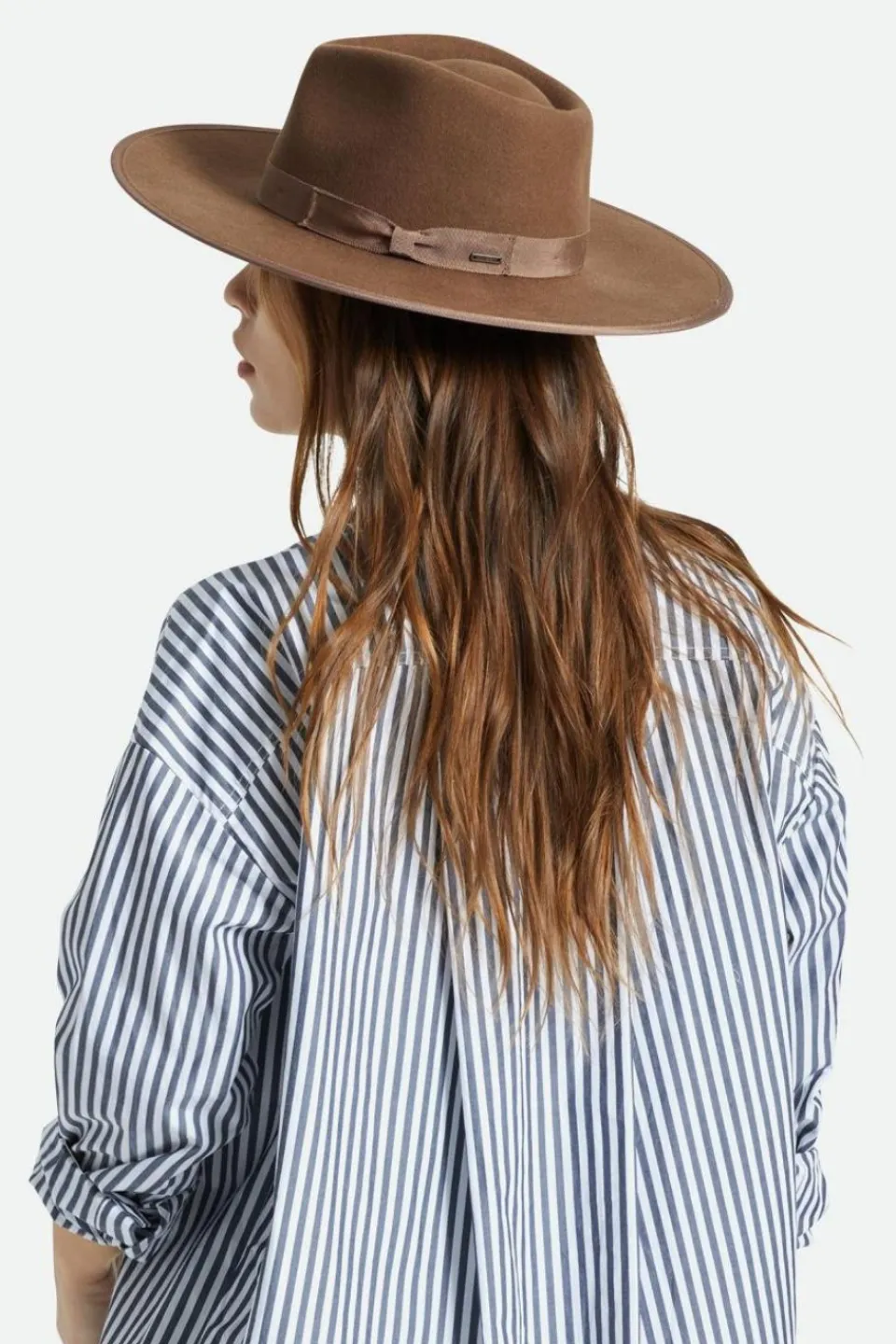 Brixton Jo Rancher Dark Tan Wide Brim Chocolate Band Wool Felt Fedora Hat