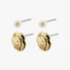 Pilgrim Jola Gold Plated Textured and Pearl EOL Earring Set