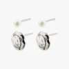 Pilgrim Jola Silver Plated Textured and Pearl EOL Earring Set