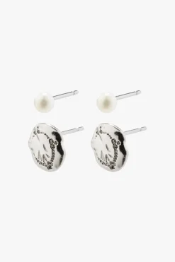 Pilgrim Jola Silver Plated Textured and Pearl EOL Earring Set