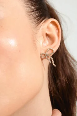 Pilgrim Jolanta Large EOL Crystal Gold Bow Stud Earrings