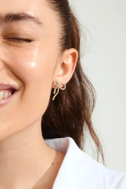 Pilgrim Jolanta Large EOL Crystal Gold Bow Stud Earrings