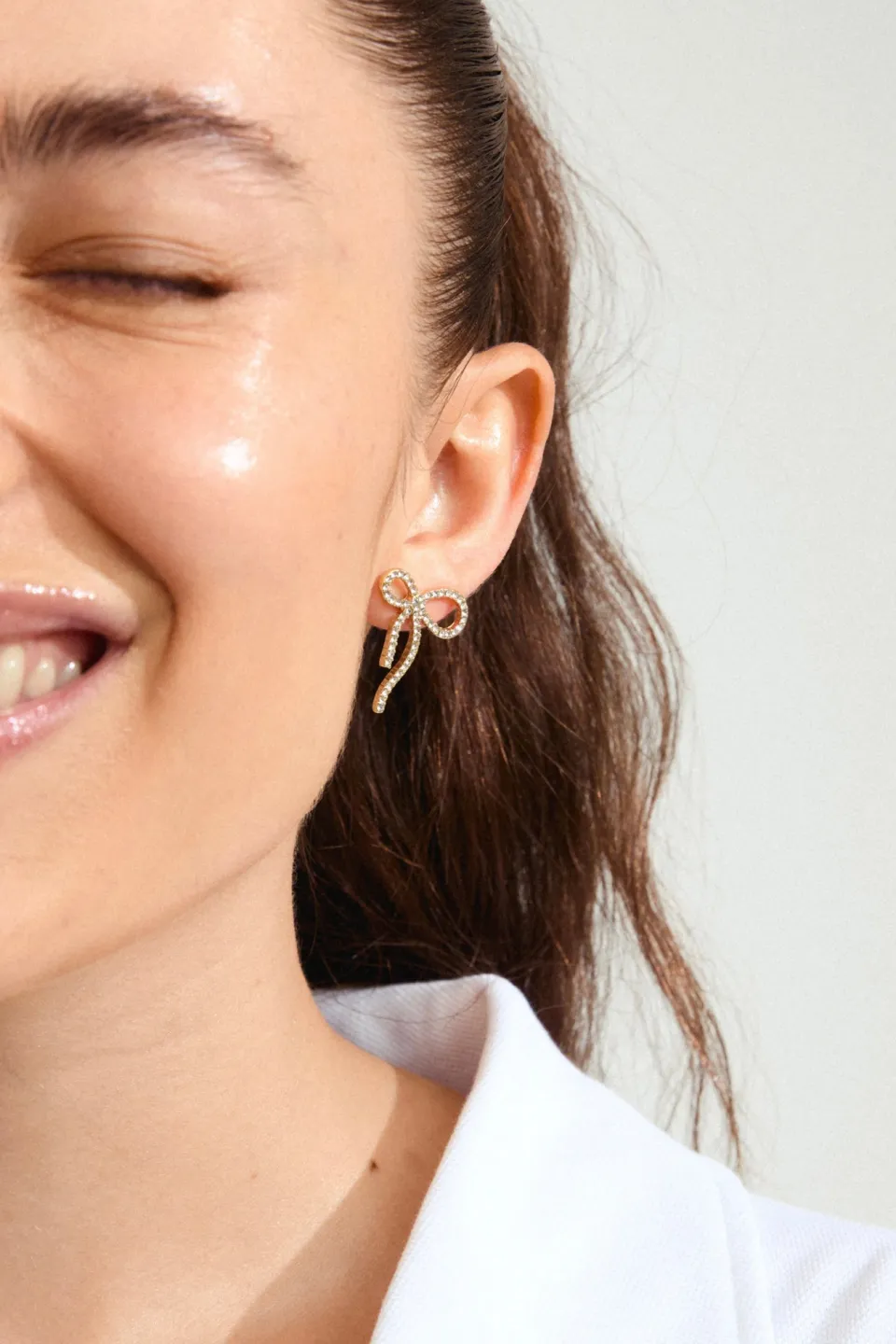 Pilgrim Jolanta Large EOL Crystal Gold Bow Stud Earrings