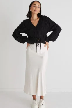 Ivy + Jack Jolie Black Shirred Cotton LS Button Down Top