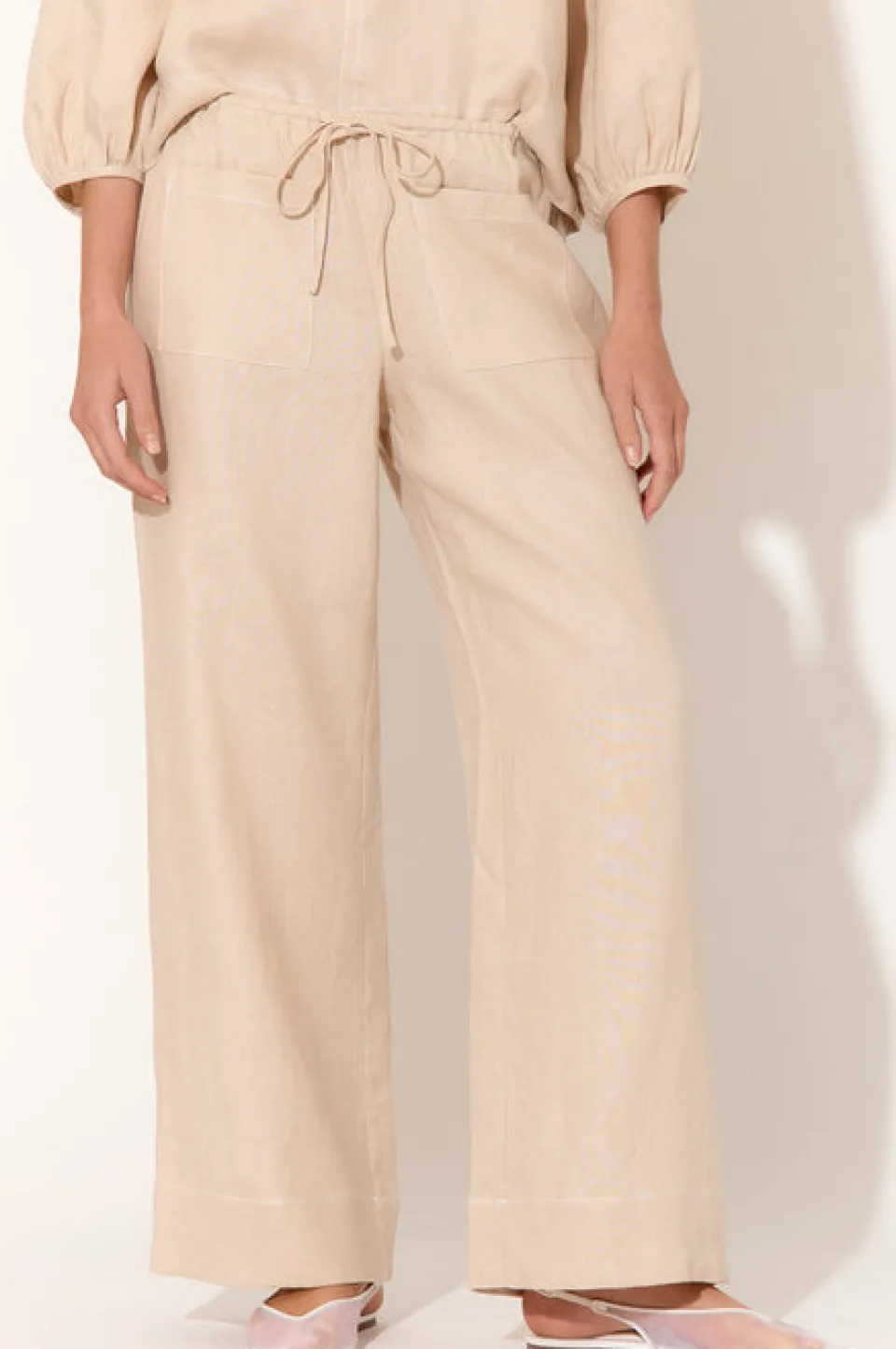 Adorne June Camel Contrast Stitch Linen Pant