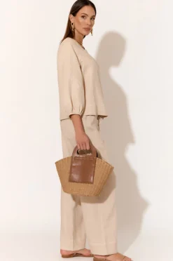 Adorne June Camel Contrast Stitch Linen Pant