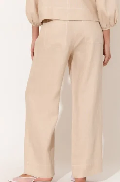 Adorne June Camel Contrast Stitch Linen Pant