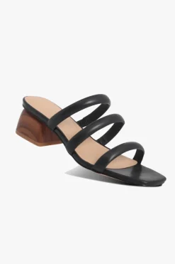 Nude Juniper Black Square Toe Triple Strap Mid Heel Slide