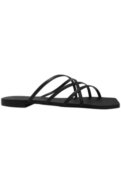 Solsana Juniper Black Strappy Flat Slide