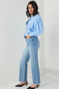 RE:UNION Label Juniper Mid Blue High Waist Wide Leg Jean