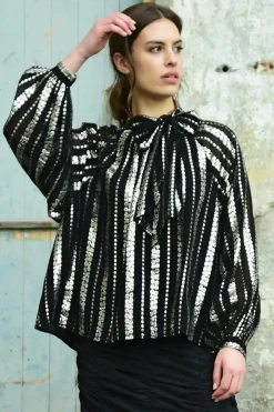 Coop Just Bow With It Black Silver Blouse