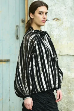 Coop Just Bow With It Black Silver Blouse