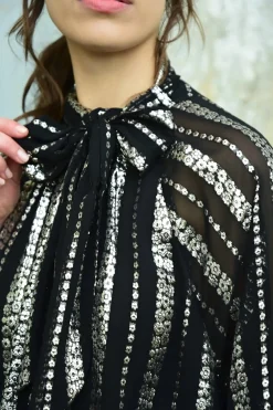 Coop Just Bow With It Black Silver Blouse