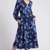 Elm Kacey Navy Floral V Neck Midi Dress