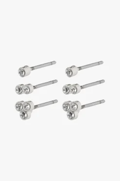 Pilgrim Kamari Diamante Stud EOL Three Pack Earrings Silver