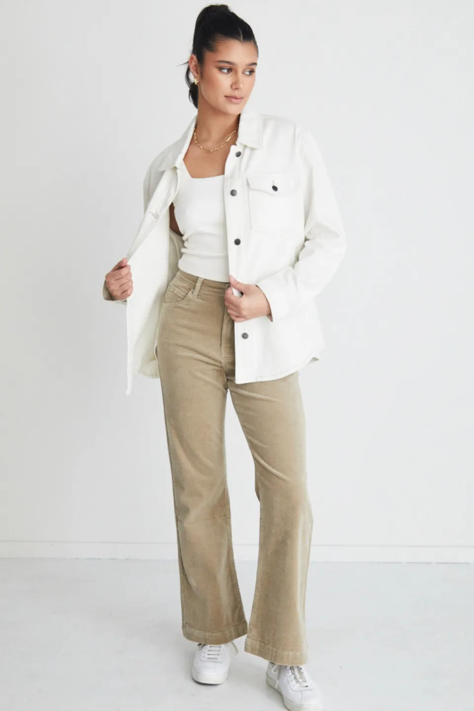 Among the Brave Karma Pumice Cord High Waist Long Wide Leg Pant