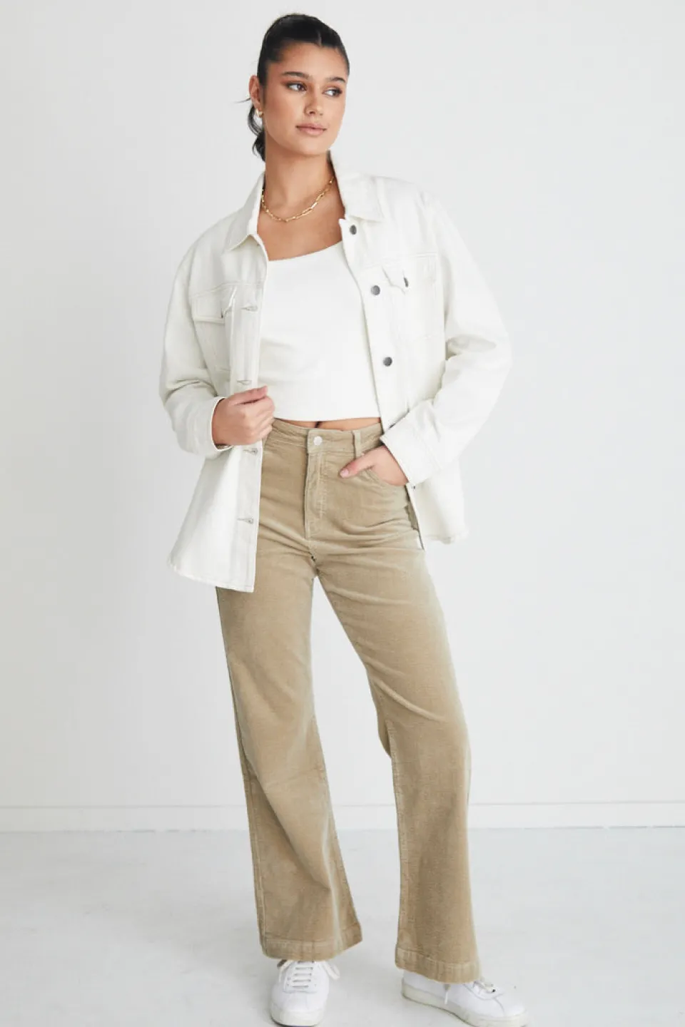 Among the Brave Karma Pumice Cord High Waist Long Wide Leg Pant