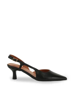 Nude Kaylee Black Leather Pointed Low Heel