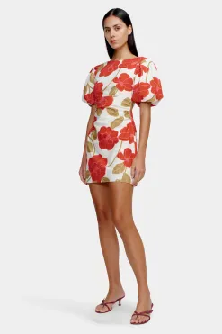 Ownley Kimberley Primrose Red Floral Puff Sleeve Mini Dress