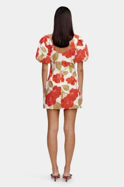 Ownley Kimberley Primrose Red Floral Puff Sleeve Mini Dress