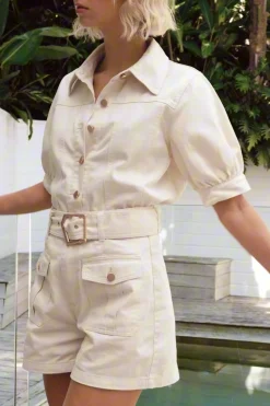 Esmaee Kokomo Ivory Denim Gold Buckle Short