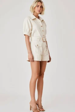 Esmaee Kokomo Ivory Denim Gold Buckle Short