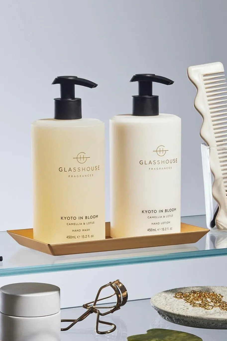 Glasshouse Kyoto In Bloom 450ml Hand Care Duo with Gold Tray