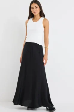 RE:UNION Label Lagos Black Linen Blend Bias Cut Maxi Skirt