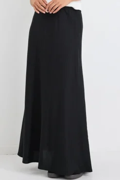 RE:UNION Label Lagos Black Linen Blend Bias Cut Maxi Skirt