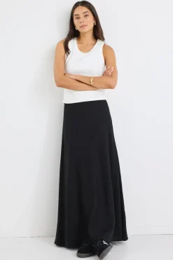 RE:UNION Label Lagos Black Linen Blend Bias Cut Maxi Skirt