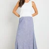 RE:UNION Label Lagos Chambray Blue Linen Blend Bias Cut Maxi Skirt