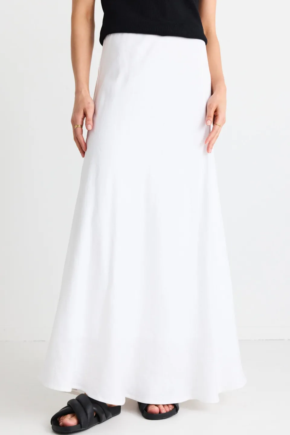 RE:UNION Label Lagos White Linen Blend Bias Maxi Skirt
