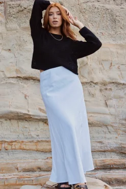RE:UNION Label Lagos White Linen Blend Bias Maxi Skirt