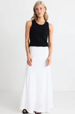 RE:UNION Label Lagos White Linen Blend Bias Maxi Skirt
