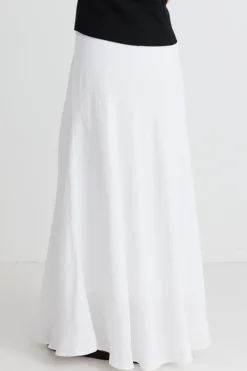 RE:UNION Label Lagos White Linen Blend Bias Maxi Skirt