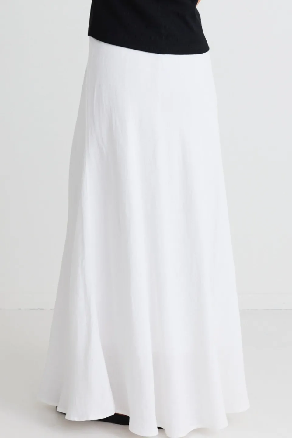 RE:UNION Label Lagos White Linen Blend Bias Maxi Skirt