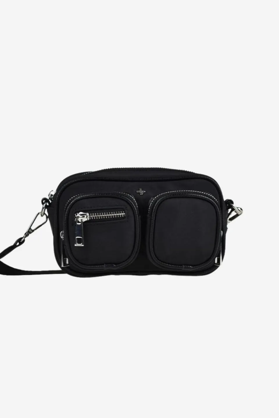 Peta + Jain Lala Black Nylon Multi Pocket Silver Hardware Crossbody Bag