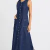 Among the Brave Laneway Indigo Denim Midi Vest Dress