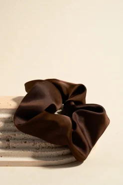 Love Lulu Large Brown Satin Scrunchie