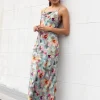 Georgia Mae Lavish Blue Multi Floral Tie Back Bias Slip Dress