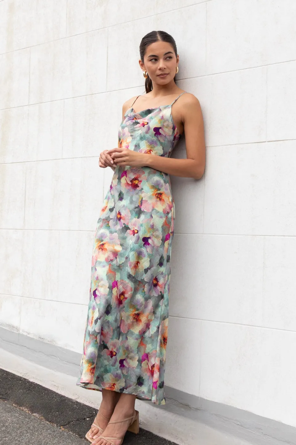 Georgia Mae Lavish Blue Multi Floral Tie Back Bias Slip Dress