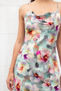 Georgia Mae Lavish Blue Multi Floral Tie Back Bias Slip Dress