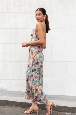 Georgia Mae Lavish Blue Multi Floral Tie Back Bias Slip Dress
