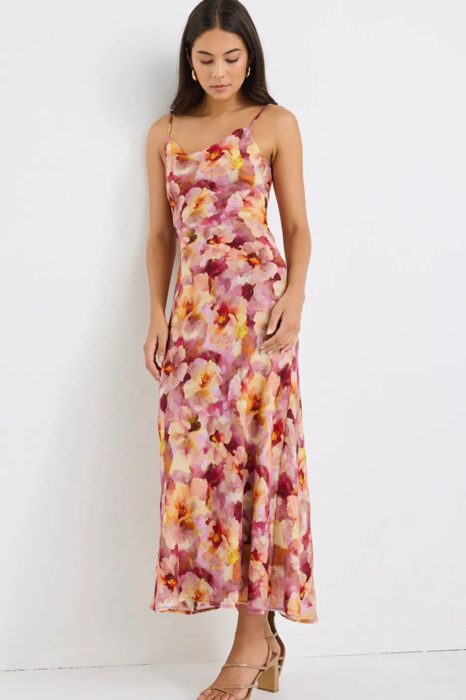 Georgia Mae Lavish Pink Multi Floral Tie Back Bias Slip Dress
